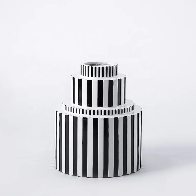 Other Home Interior Decor Accessories Flower Vase Black and White Striped Decoration Sculpture Ornament