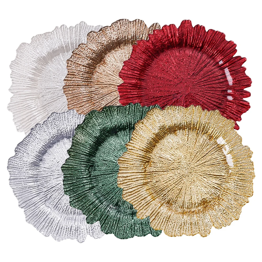 Wedding Silver Gold Reef Glass Charger Plate Eco-Friendly for Parties & Tables Stock Pack Dish
