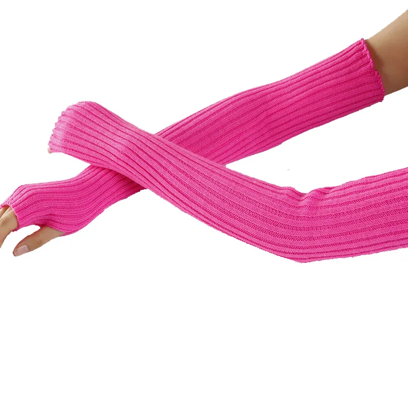 Promotional winter knit long arm warmer fingerless gloves mittens women fashion long sleeve winter gloves