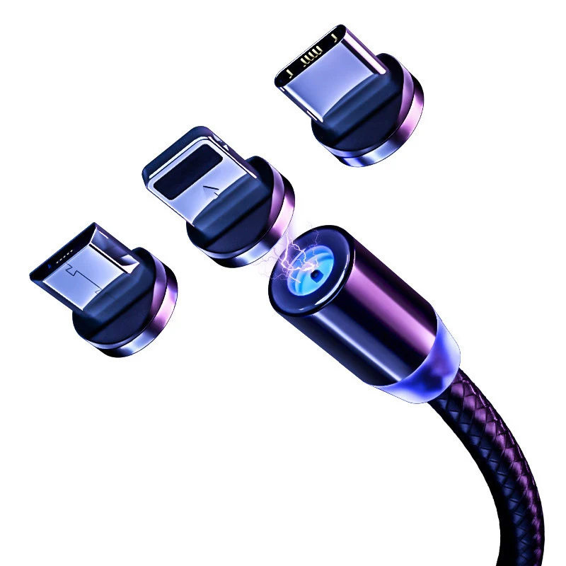 3A Fast 3 in 1 360 Degrees Magnetic LED quick Mobile Charger strong new arrival fast 8pin magnetic usb cable