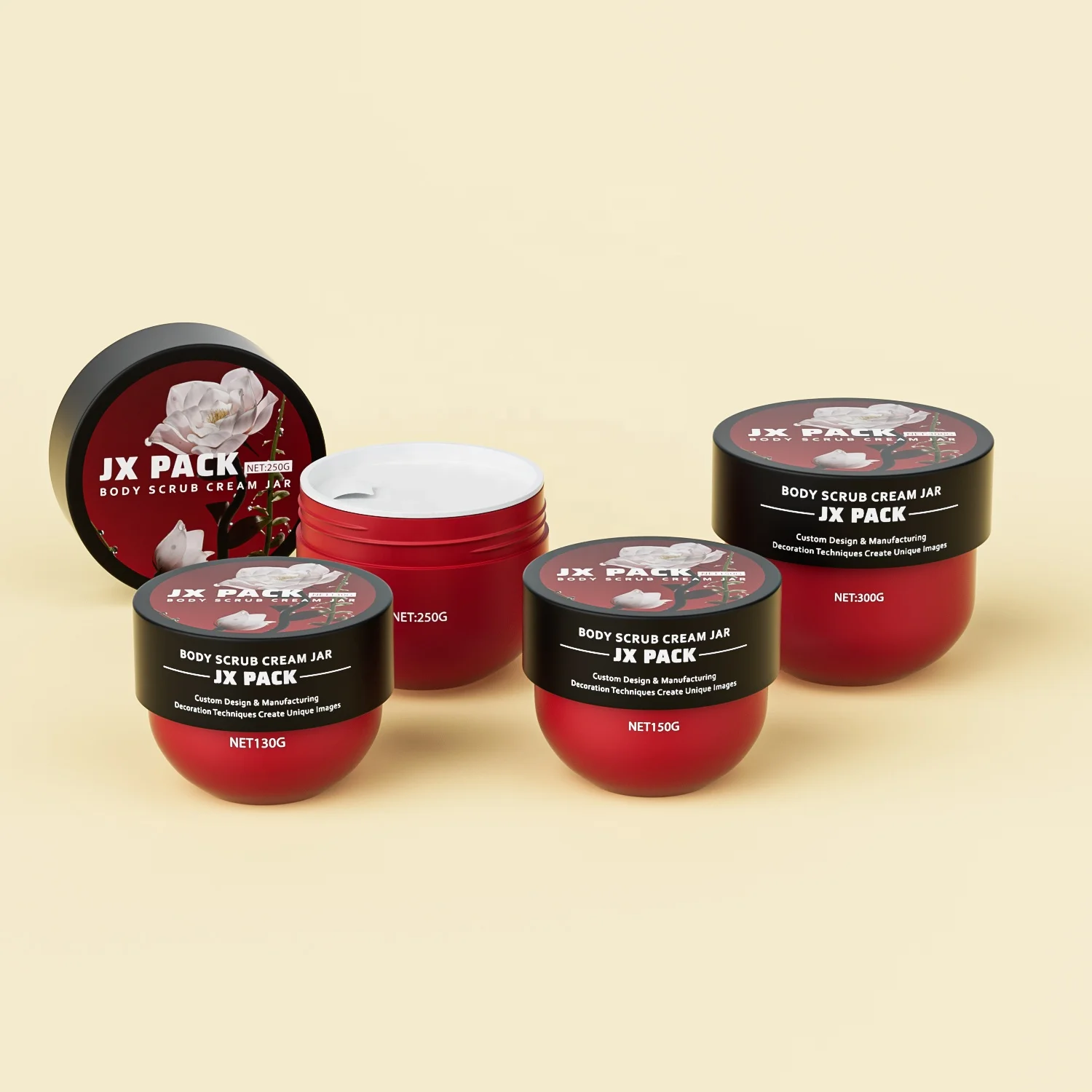 130ml 150ml 250ml Plastic body scrub container cosmetic cream jar packaging custom hair mask jar 300ml oem pet cream jars