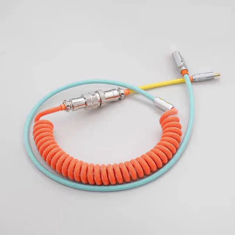 custom type c usb color coiled detachable mechanical keyboard spring cable with protective sleeve