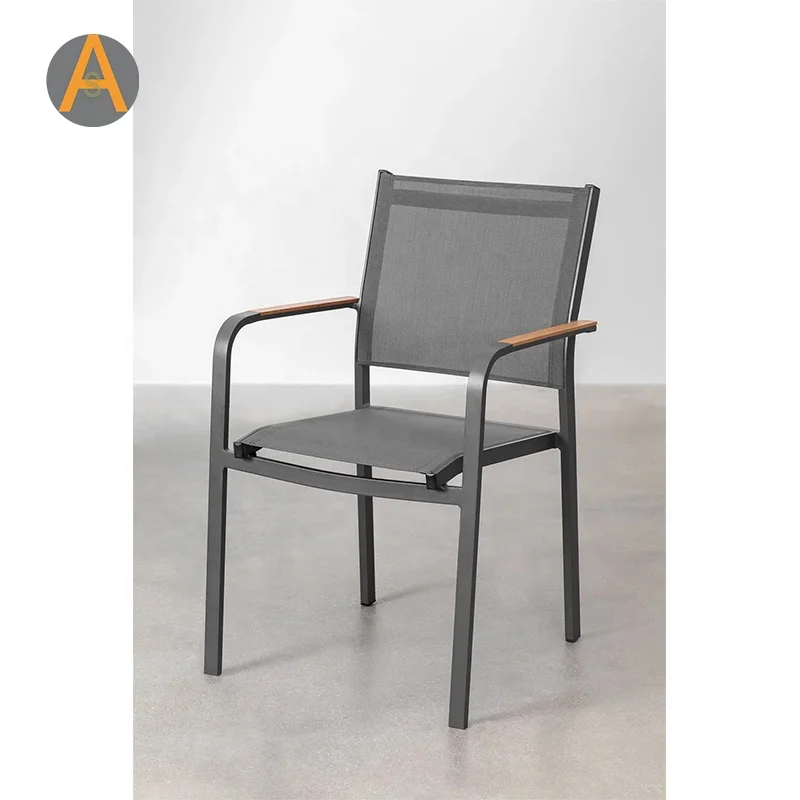 Stackable Hotel Villa Aluminum villa arm garden chair sling metal outdoor dining chair