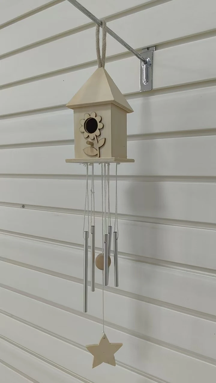 Customizable Outdoor Bird House Wooden Nest with Love Style Wind Chimes Pine and Plywood Model Home Decor