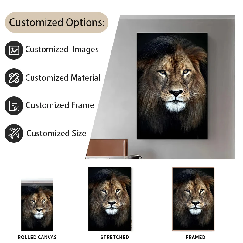 Best Quality Gallery Office Home Decorative Lion Artwork Digital Painting Canvas Animal Print