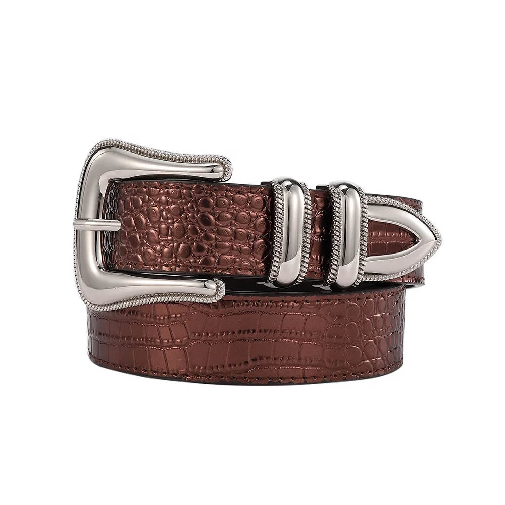 Custom Design Luxury Western Lady Cowboy Full Grain Zinc Alloy Pin Buckle Genuine Leather Strap Designer Women Belt