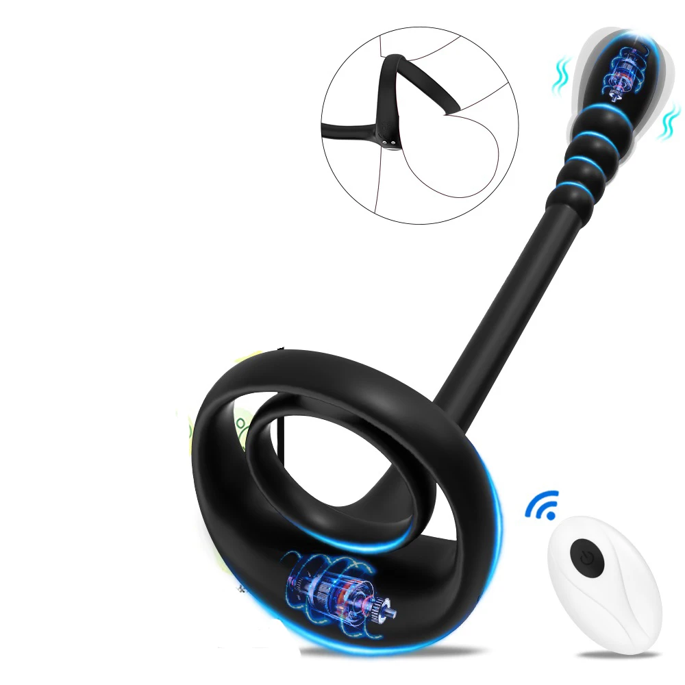 9 Vibration Modes 3 In 1 Triple Pleasure Prostate Vibrating Massager USB Rechargeable  Wireless Remote Control Adjustable Ring