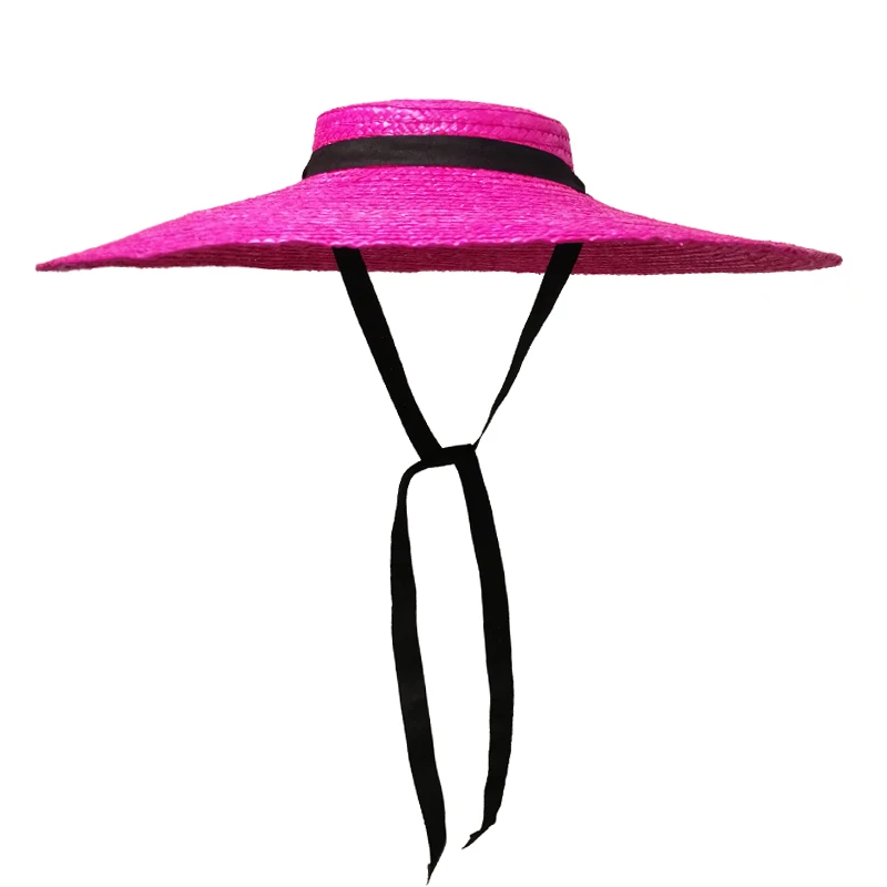 European and American style Hand-woven flat-top Wheat straw hat large brim fashionable shallow beach hat