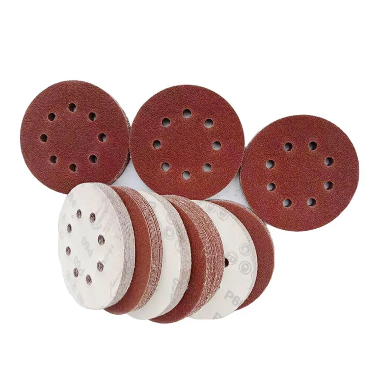 sanding paper 125mm 100-800# red color aluminum oxide hook&loop sanding disc round sandpaper for grinding wood