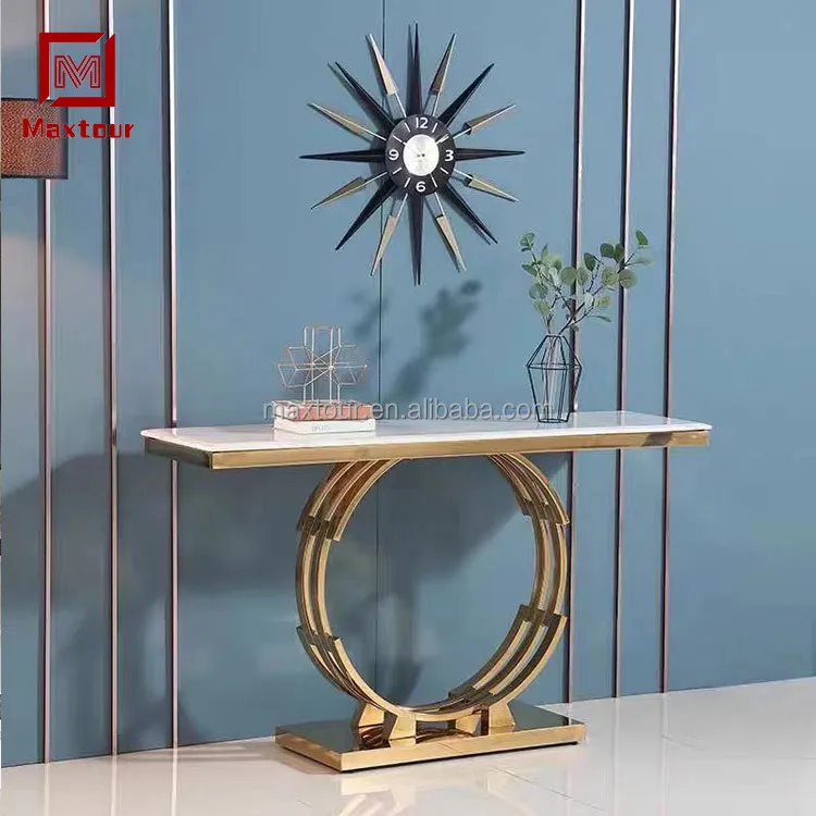 Luxury Gold Stainless Steel round Base Console Table with Marble Top for Living Room Furniture