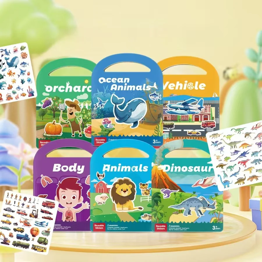 Jelly sticker book handheld quiet book children DIY transportation puzzle class early education free cutting repeated stickers