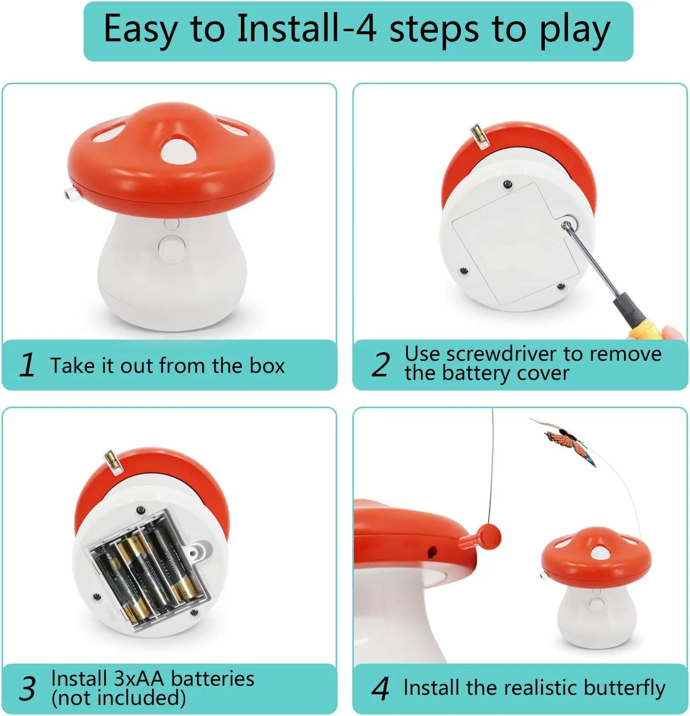 360 Degree Automatic Chasing Cat Laser Toy Realistic Fluttering Butterfly 2 in 1 Electronic Cat Toy