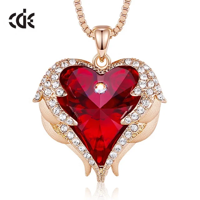 CDE High Quality Jewelry Custom Red Crystal Large Gemstone Stone Heart Shaped Necklaces For Girls