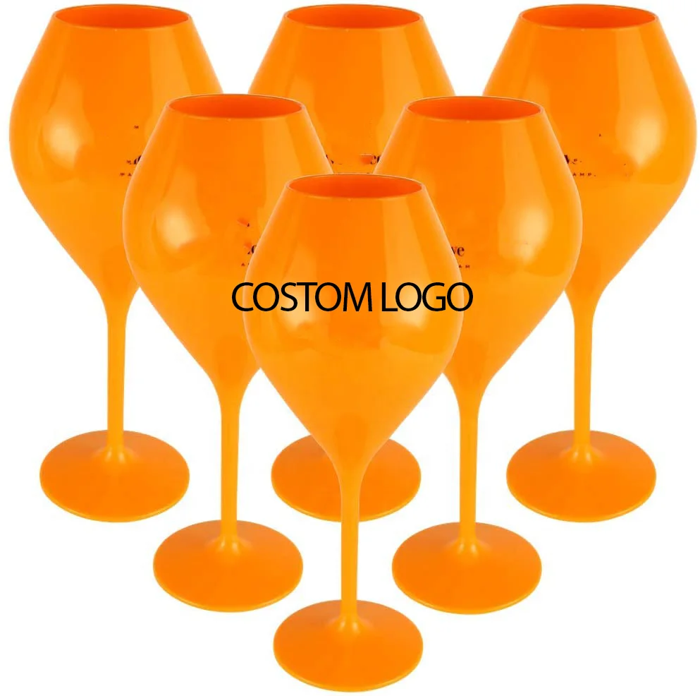 OEM Custom LOGO Party Wedding White Pink Yellow Polycarbonate PS Acrylic Plastic Champagne Wine Glass Glasses Flutes Goblet Cups