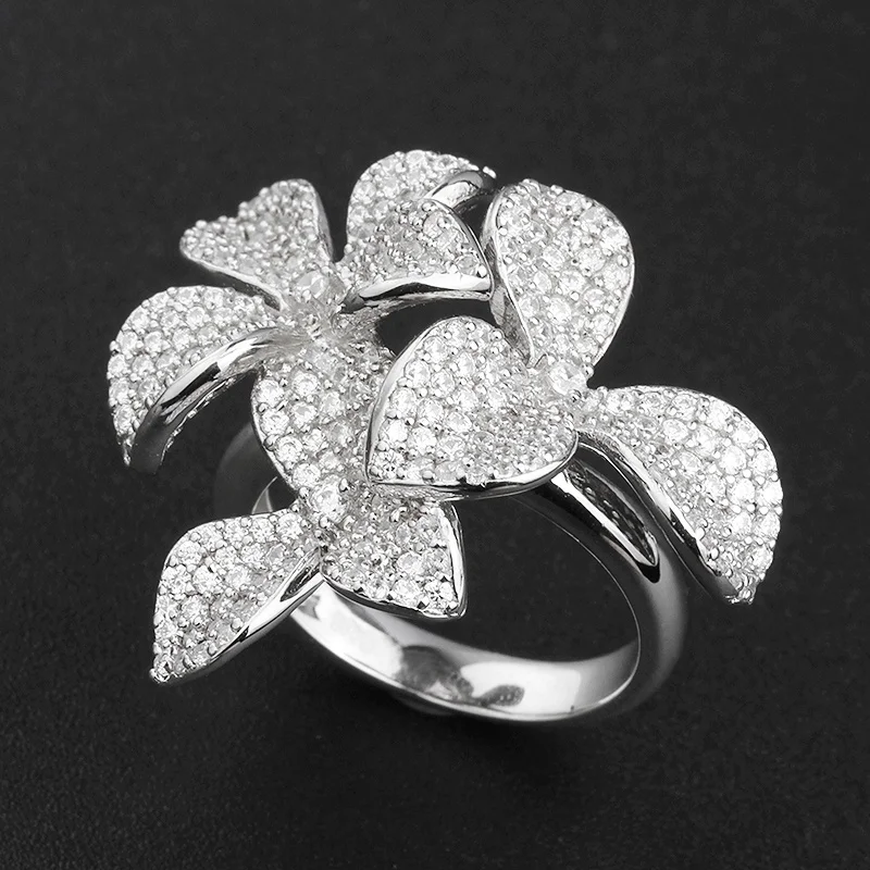 Graceful Diamond Cubic Zirconia Ring Women Jewelry Customized 18K Gold Band Flower ring 925 Silver Wedding Rings Pretty  Women