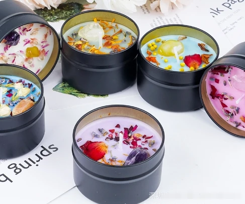 3.5oz Crystal dried flower scented candle luxury flower tinplate tin can smokeless soy wax natural plant essential oil fragrance