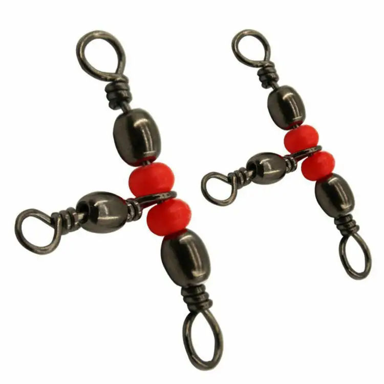 3 Way Luminous Cross-line Crane Swivel with Pearl Beads Fishhooks Fishing Swivels Connector
