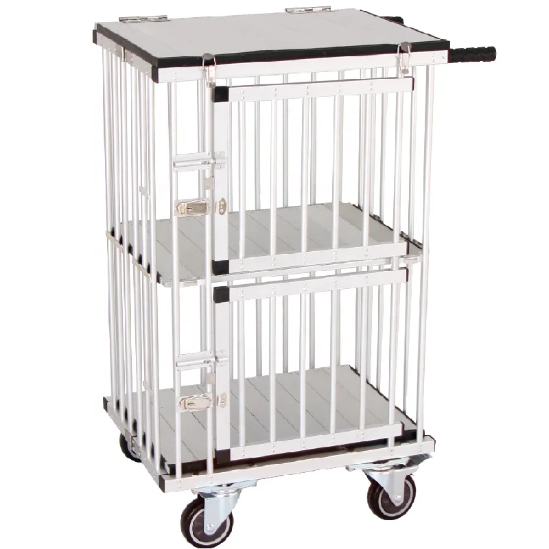 Dog show trolley aluminum cage pet carrier wheels portable two doors dog show trolley