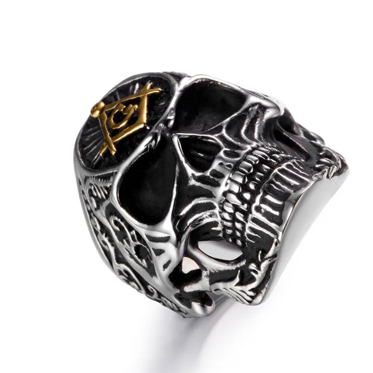 Wholesale Freemasonry Skull Ring Punk Ring Domatic Personality of Men Ring Zinc Alloy Opp Bag Stainless Steel Skeleton 2-7 Days