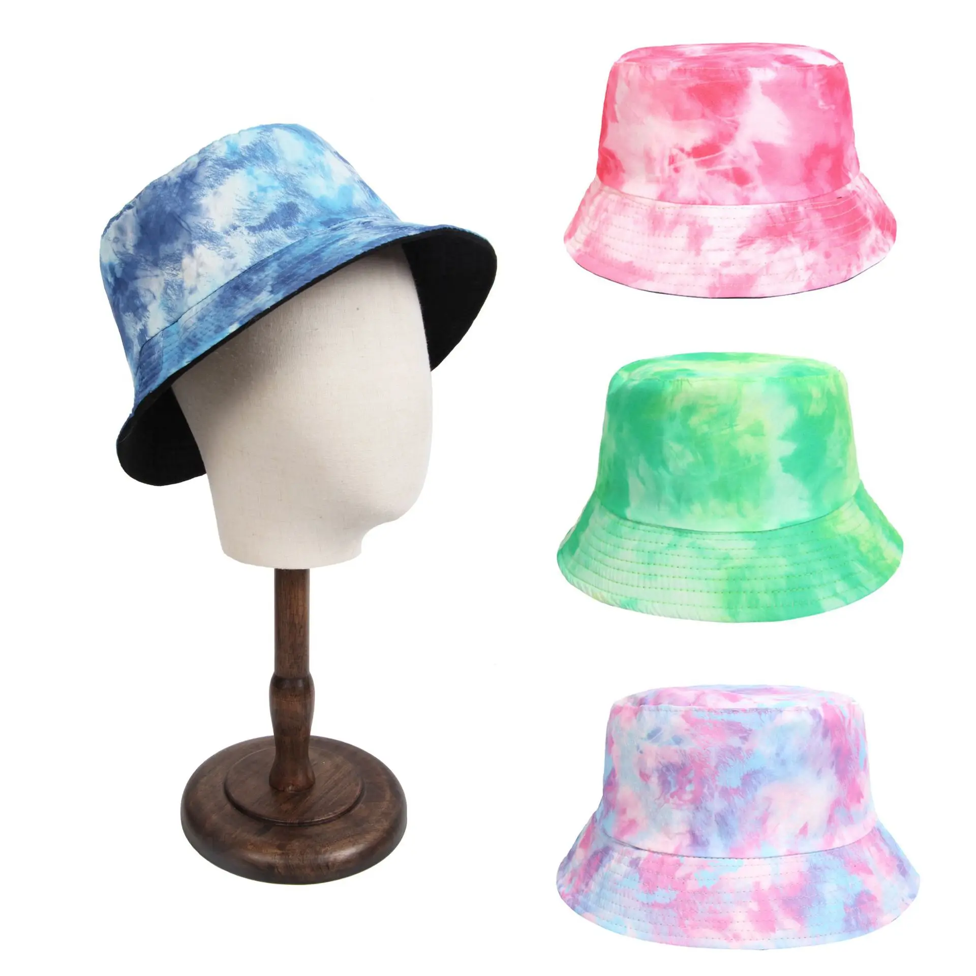 2024 New Man Woman adult bucket hat unisex dye tie reversible bucket cap hat outdoor traveling fish man hats