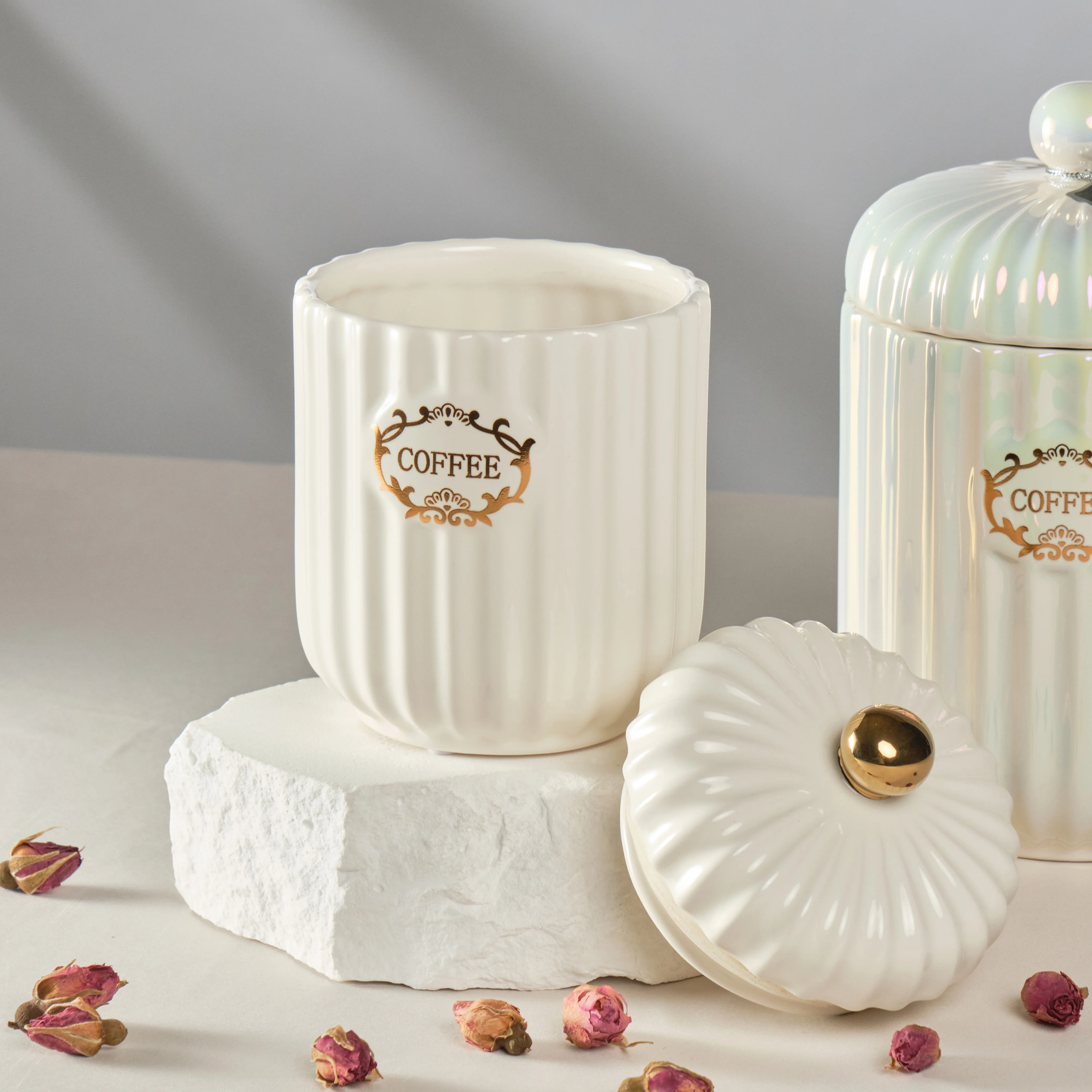 Luxury Kitchen Container Tea Modern Canister Customized Logo Ceramic storage Jar with lid