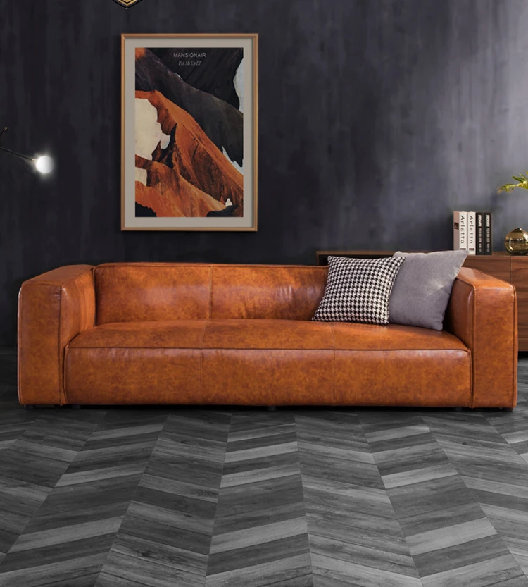 Retro Brown Leather Chesterfield Leather Sofa Furniture Genuine Leather sofa Living room Furniture