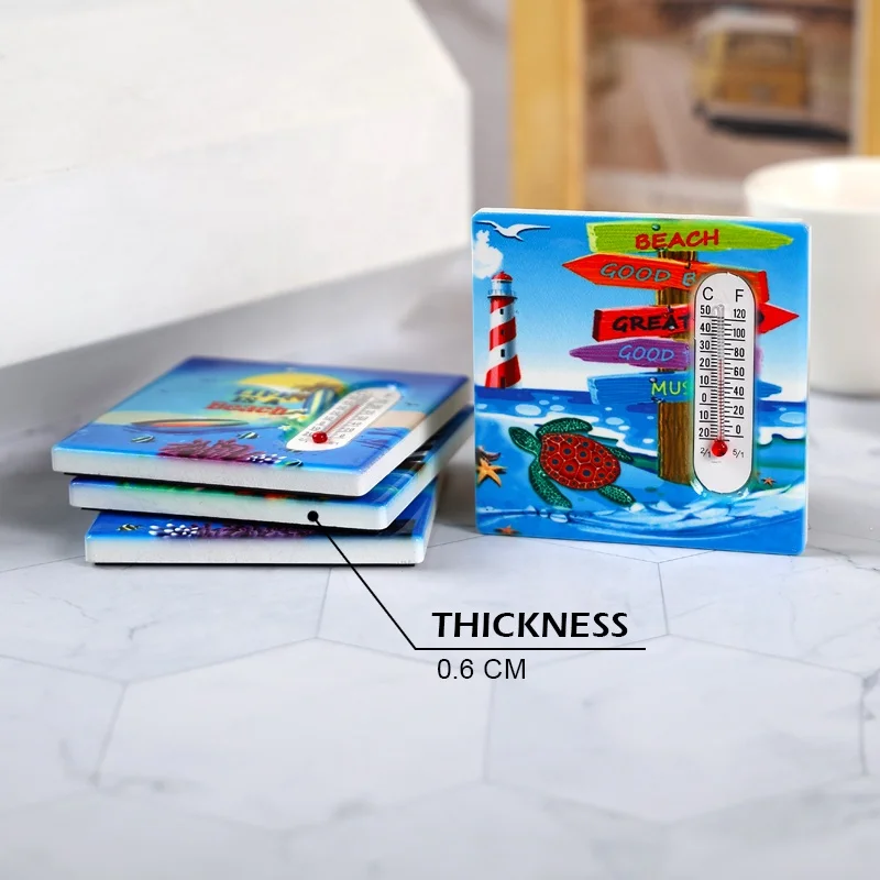 cheap tourist souvenir custom logo ceramic thermometer fridge magnet sticker