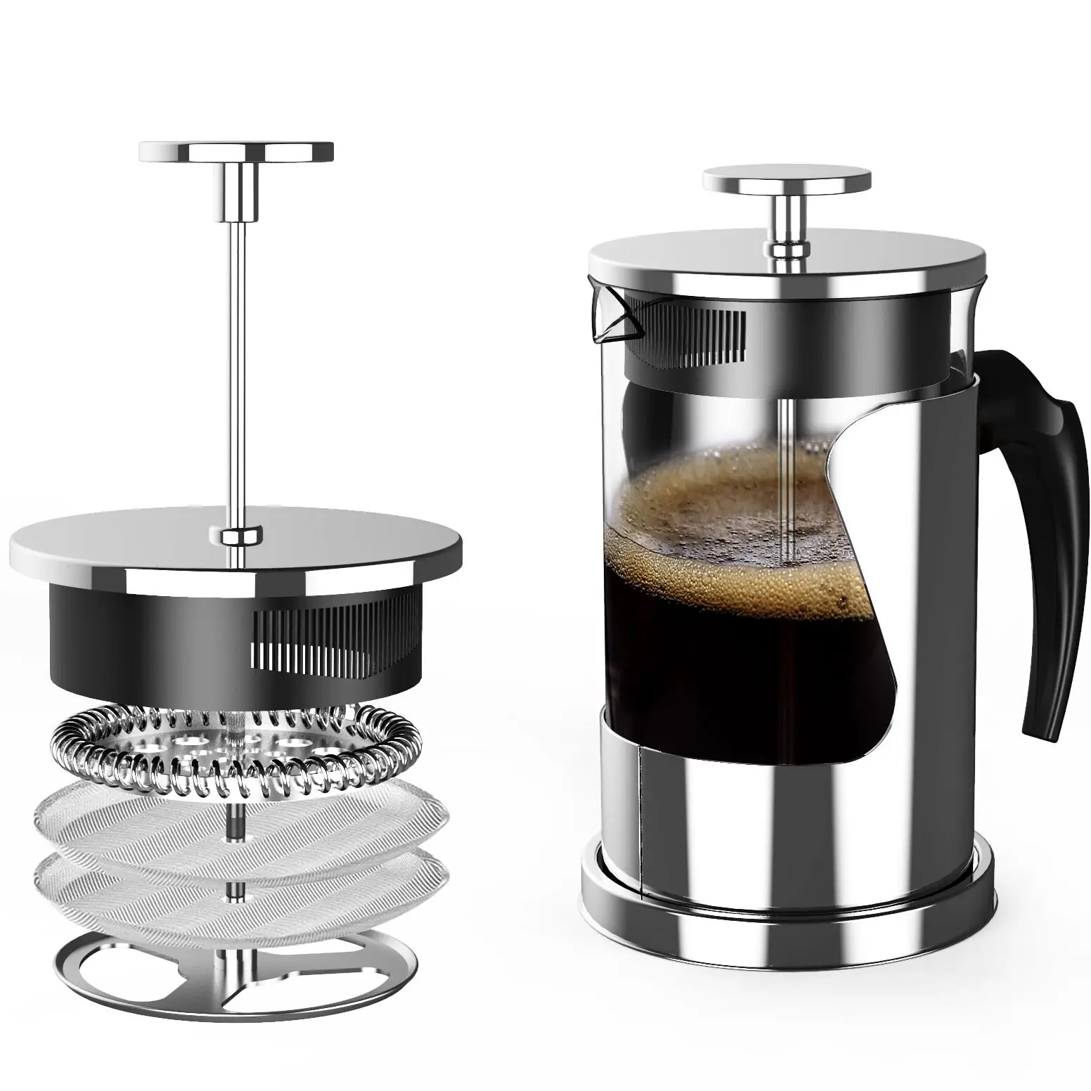 French Press Coffee and Black Tea Maker 600ml with 4 Level Filtration System, Heat Resistant Borosilicate Glass