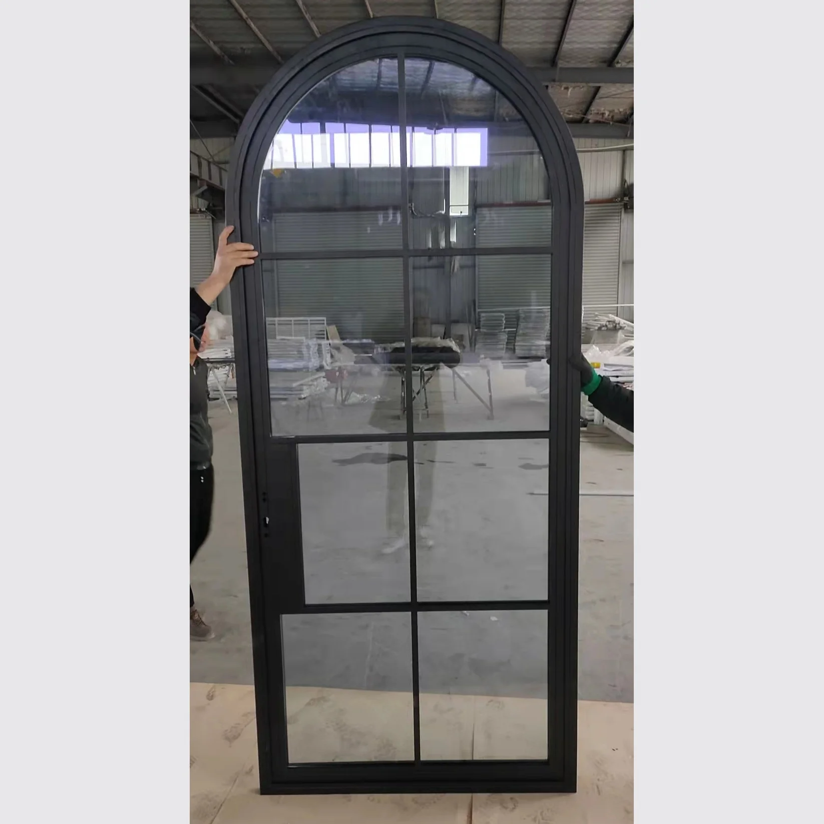 Reliable Quality Custom  Size Design Wrought Iron Arched Glass Door with Decorative Grilles