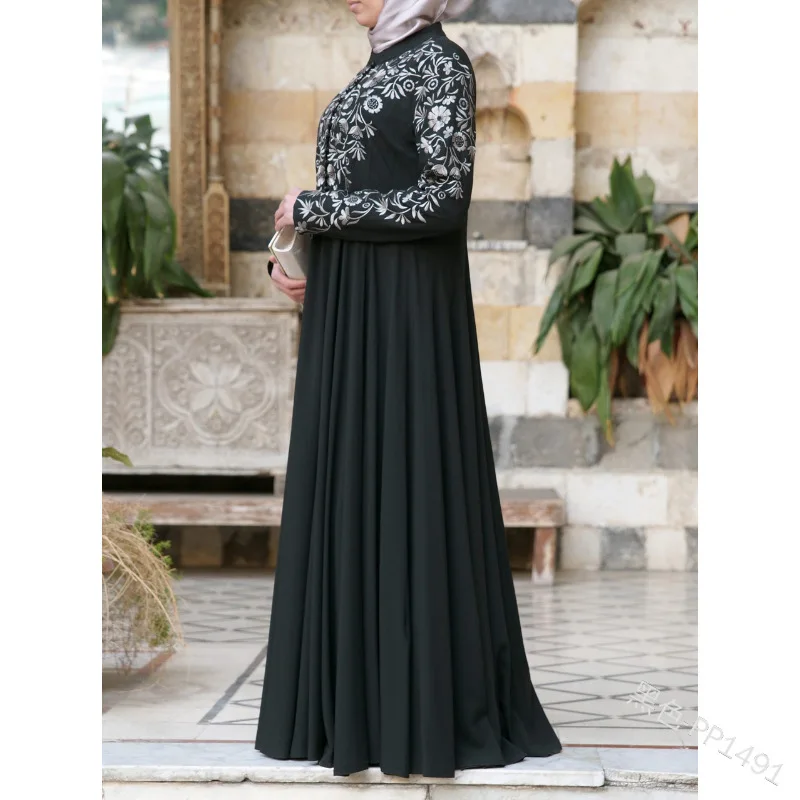 Aoyema Abaya Women Long Sleeve Chiffon Pleated Ruffled Vintage Elegant A Flowy Long Dress Traditional Muslim Clothing