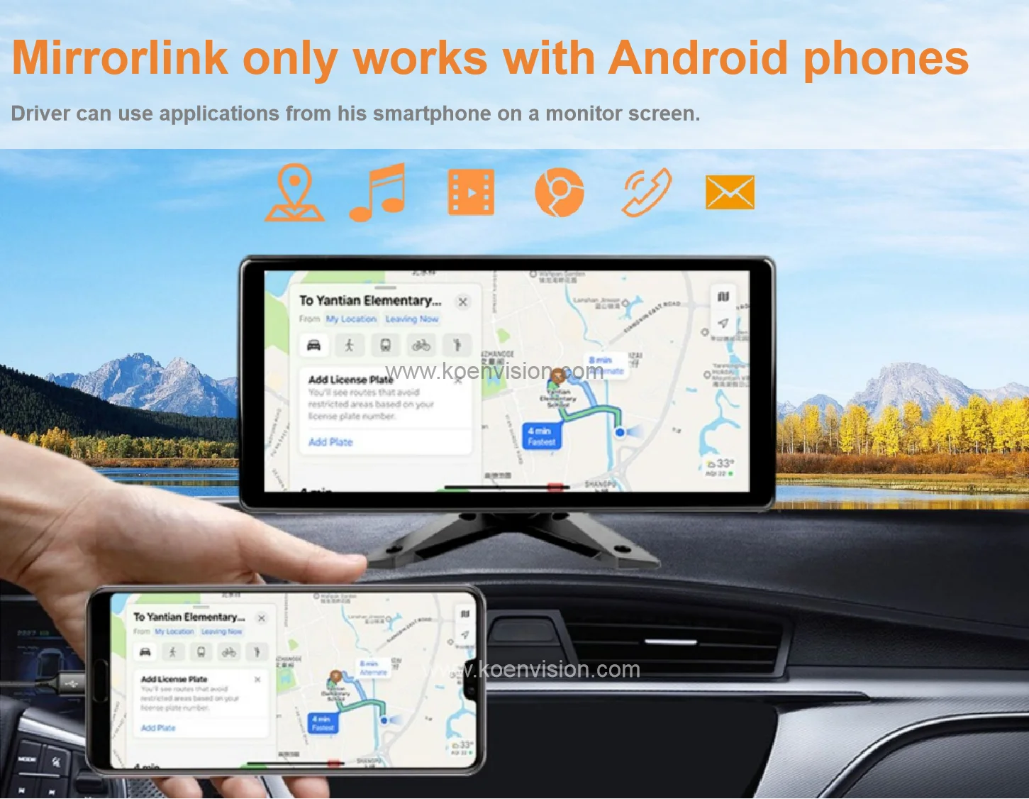 10.36 Inch Bus Monitor AHD Rear View Car Camera 4k Reverse Aid Safety System Car Rearview Mirror Touch Screen Truck Monitor