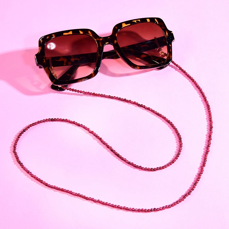 Fashion 3mm Stone 18k Gold Plated Lobster Clips Women Glasses Eyeglasses Holder Natural Garnet Sunglasses Chain