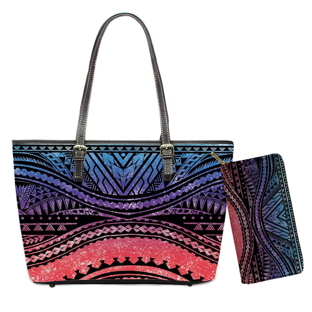 
New Tribal Design PU Leather Purses And Wallet Set Reggae Color Rainbow Gradient Design Large Capacity Laides Handbags Set 2021 