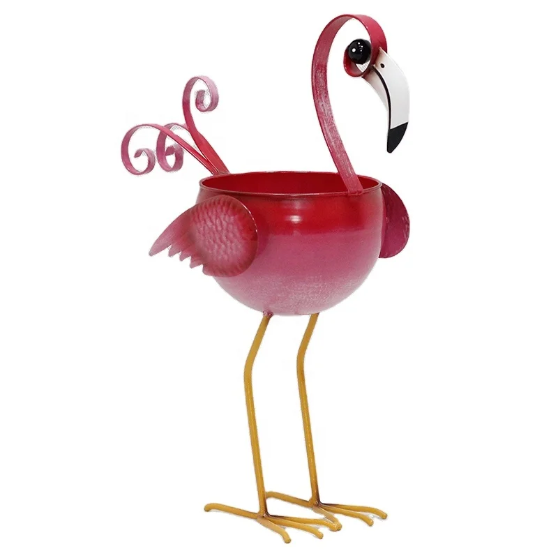 Decorative pink Flamingo shape planter flower pot holder plant iron racks fence metal pot stand outdoor bird garden decor
