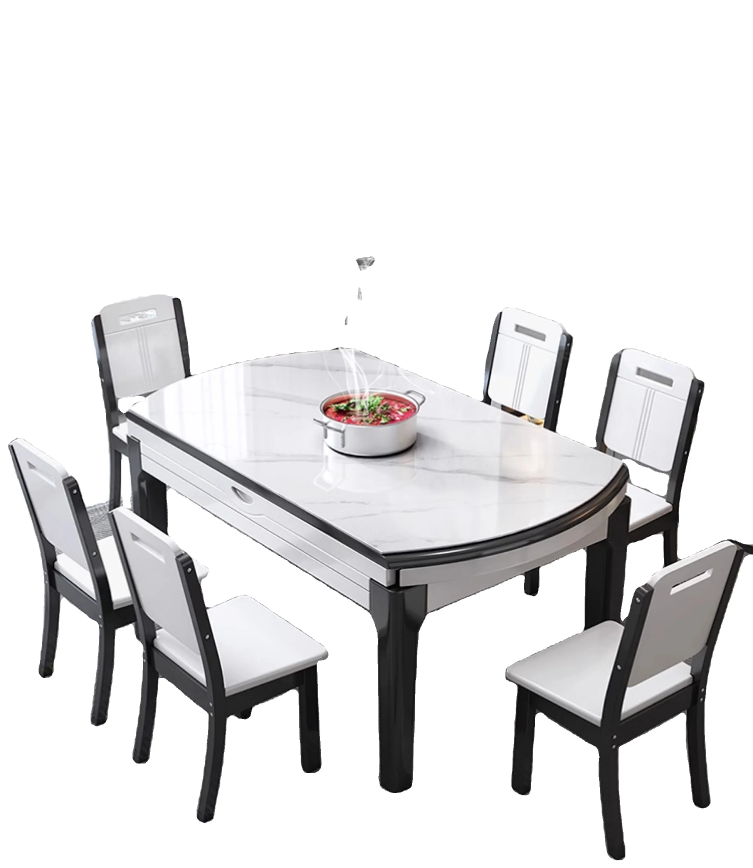Cheap Wholesale Wood Frame Rectangular Table Expandable Round Sintered Stone Slab Top Dinning Table With Chairs Set