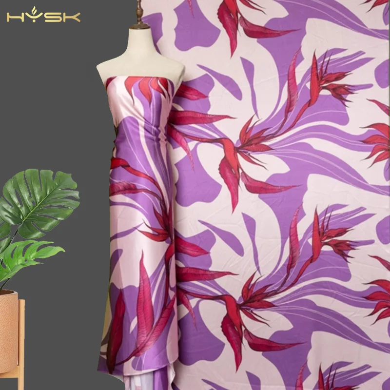 HYSK italian luxury digital print  mulberry Silk Satin Fabric Flower malaysia Printed for dresses