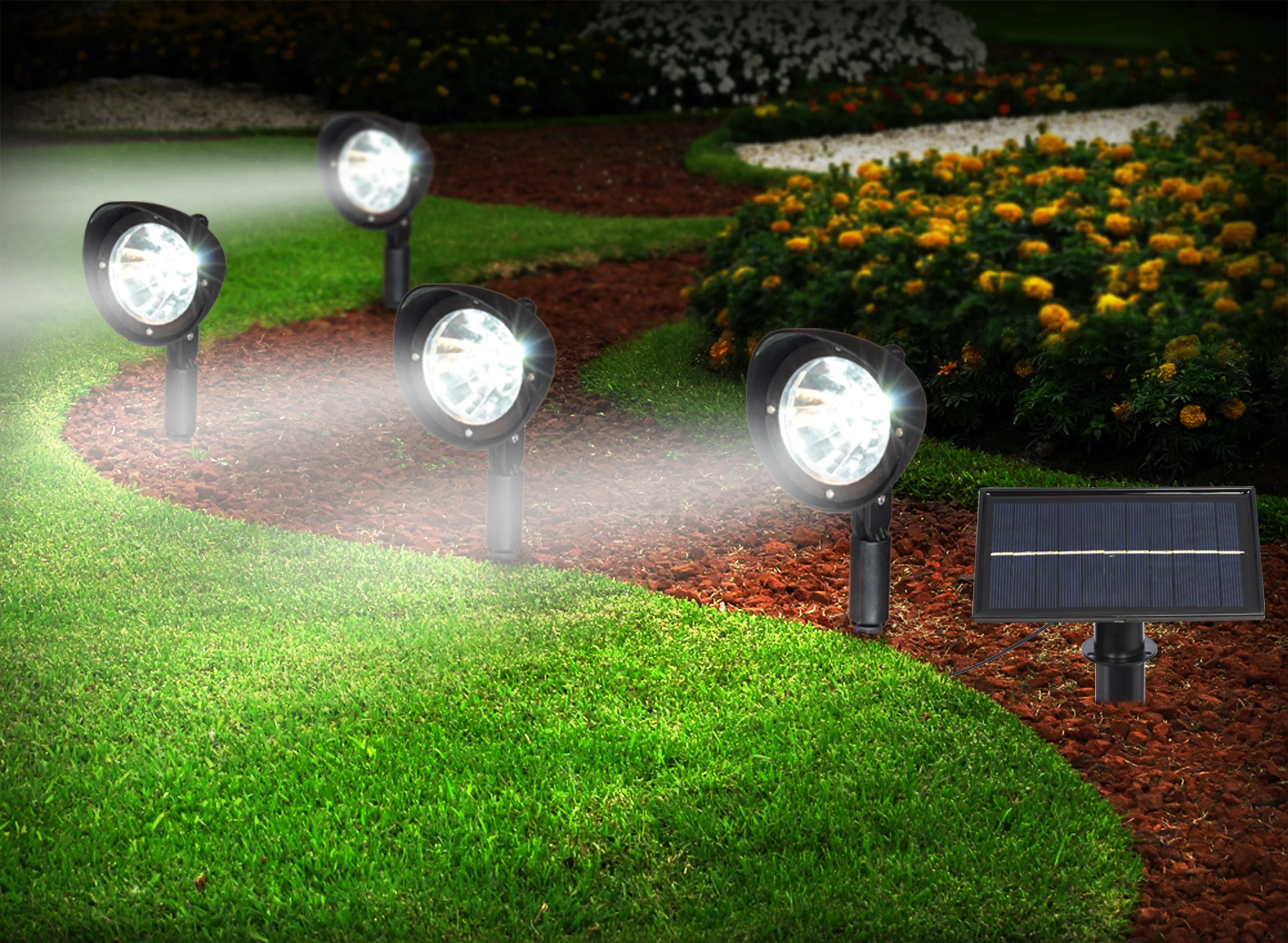 ENJOYSOLAR  SET OF 4 Solar Powered Flood Spot Light IP65 Waterproof Outdoor Decoration Solar Spot Light