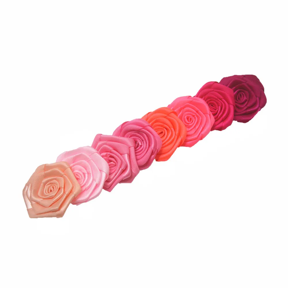 4.5cm Rose Flower Mini Satin Ribbon Baby Satin Rolled Ribbon Rose Flowers Fabric Rosettes Flower hair accessories CH401