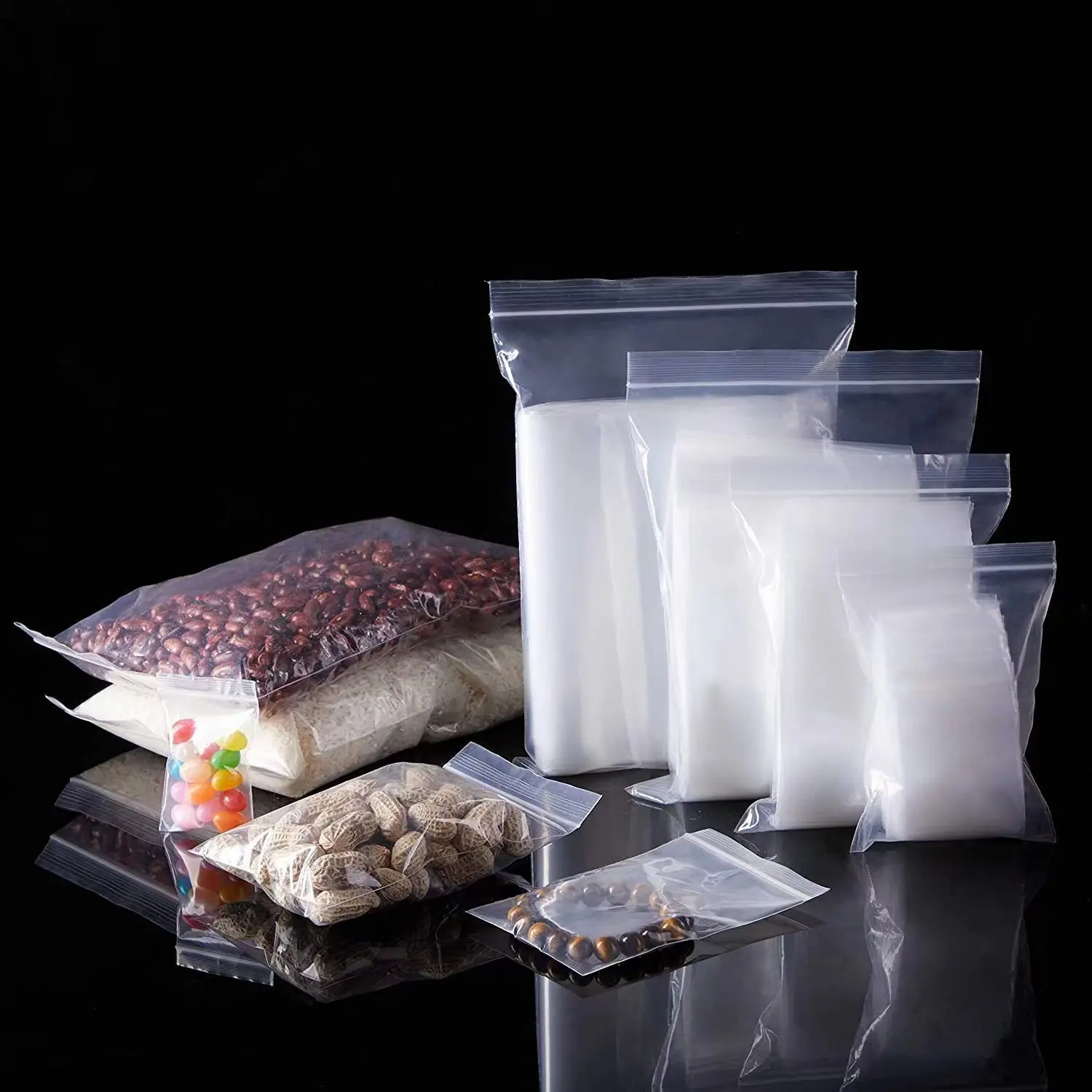 Factory Direct Sales Transparent Zip Lock Stand up Pouch clear Water Proof Plastic Packaging 100 Bag for Beans Snack Food