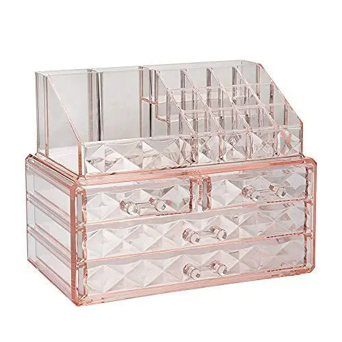 Makeup Organizer Transparent  Pattern Large Capacity Drawer-style Skincare Acrylic Plastic Desktop Storage Shelf