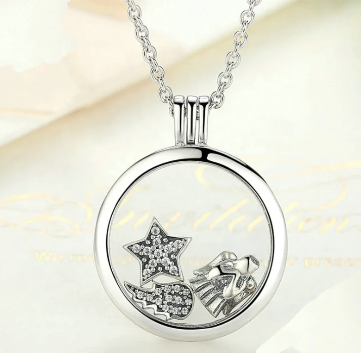 DIY Trendy Jewelry Custom Floating Charm Round Shape Locket Necklace 925 Sterling Silver Pendant for Women Gift