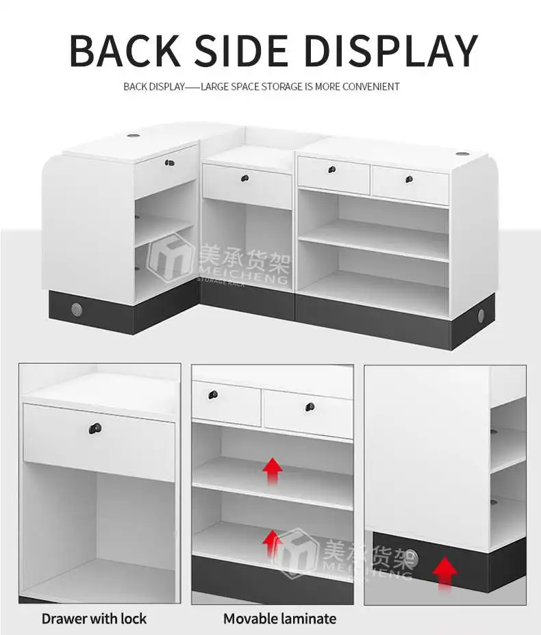 Supermarket Checkout Counter Equipment Shop Cash Counter Fashion Wood Checkout Counter Meicheng