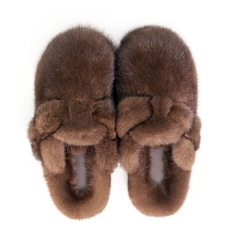 Fashion Fur Slippers New York Trendy 100% Real Mink Fur Clog For Women Luxury Natural Mink Fur Slides Slippers