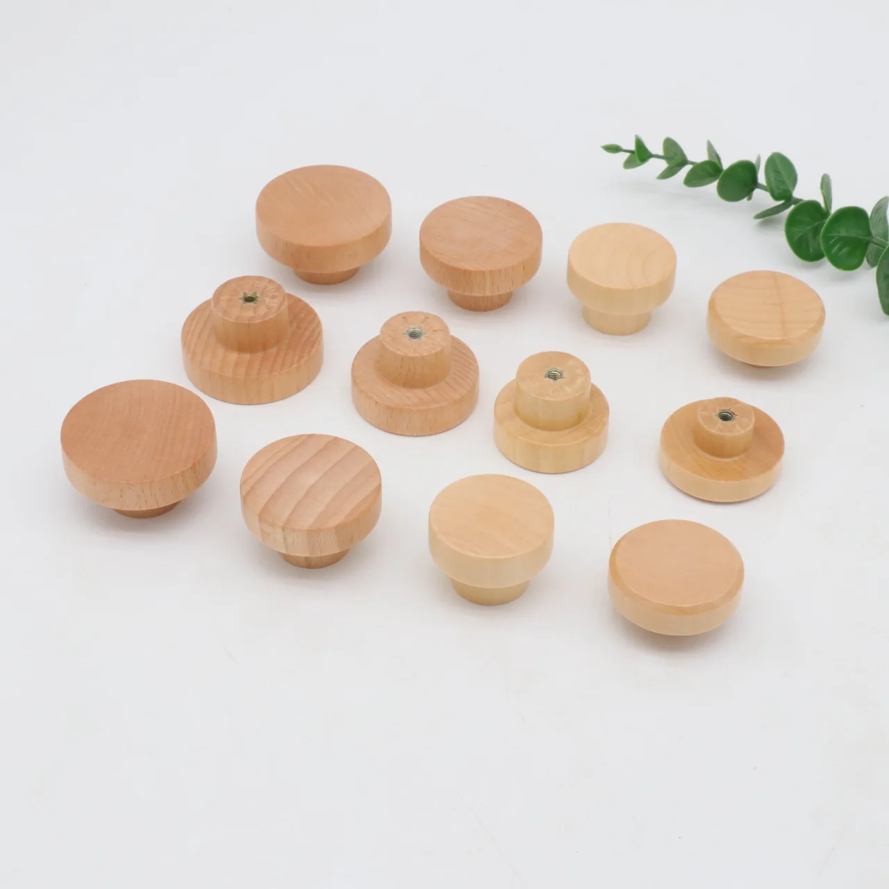 Solid Wood Round Flat Handle Mini Drawer Wooden Handle Furniture Door Accessories Knob