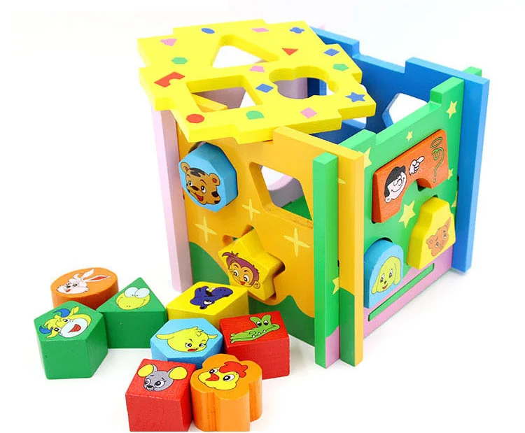 Hot Style Intelligence Cartoon Box Detachable Blocks Matching Funny Animal Wooden Baby Shape Sorter Toy For kids Boys and Girls