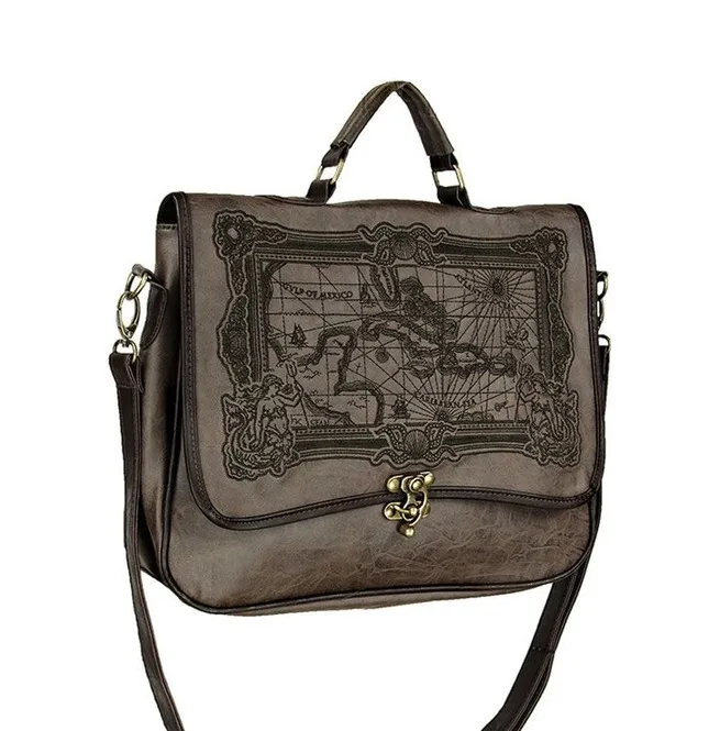 
Tiberio Dark Side Pirate Map Brown Vegan Leather Steampunk Messenger Bag IN WHOLESALE RATES 