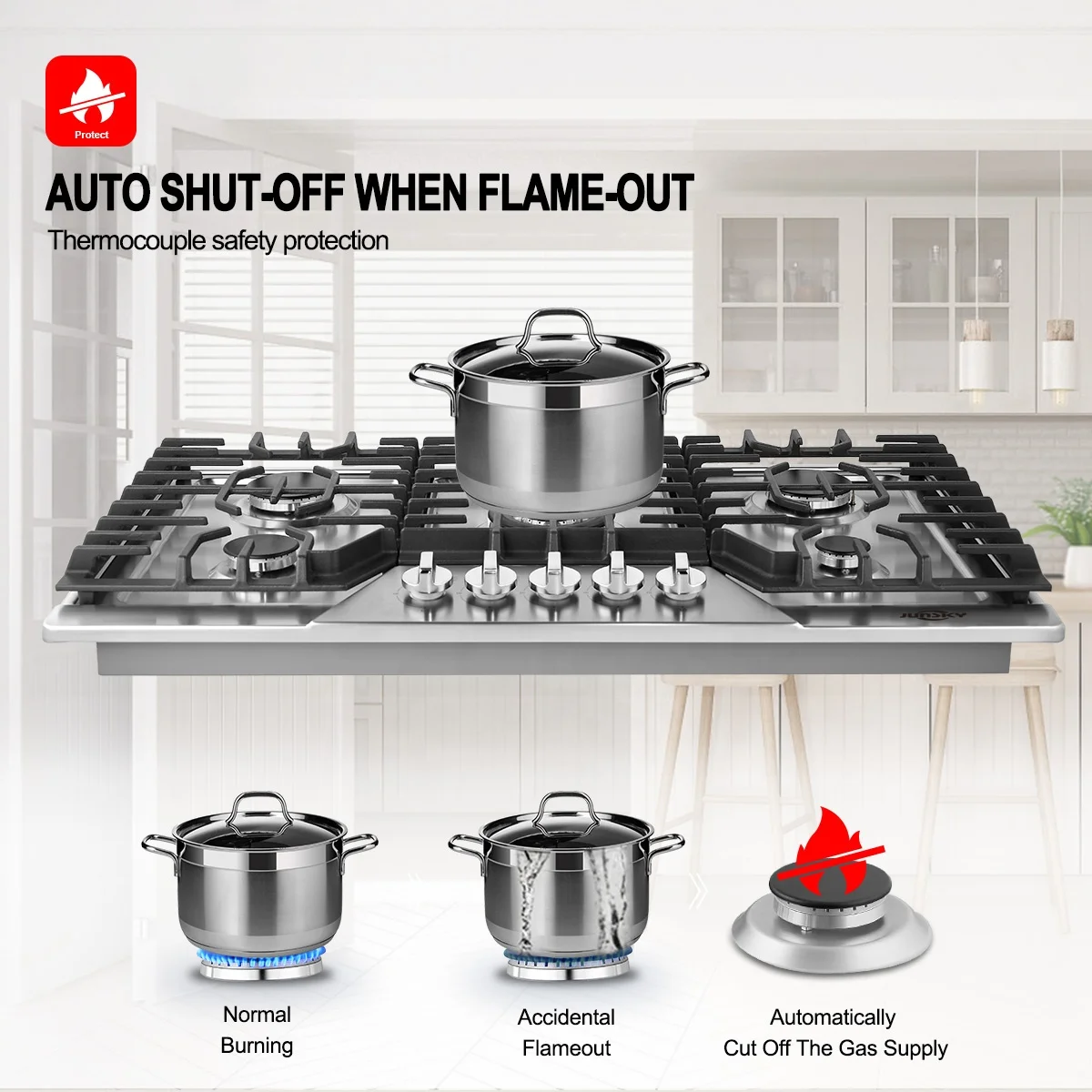 JunSky 36 Inch Stainless Steel Competitive Price Green Cook Gas Stove Battery For Cooking With Estufa De Gas