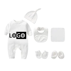 Logo customized printed organic cotton baby mitten glove cap bib set baby bamboo pajamas