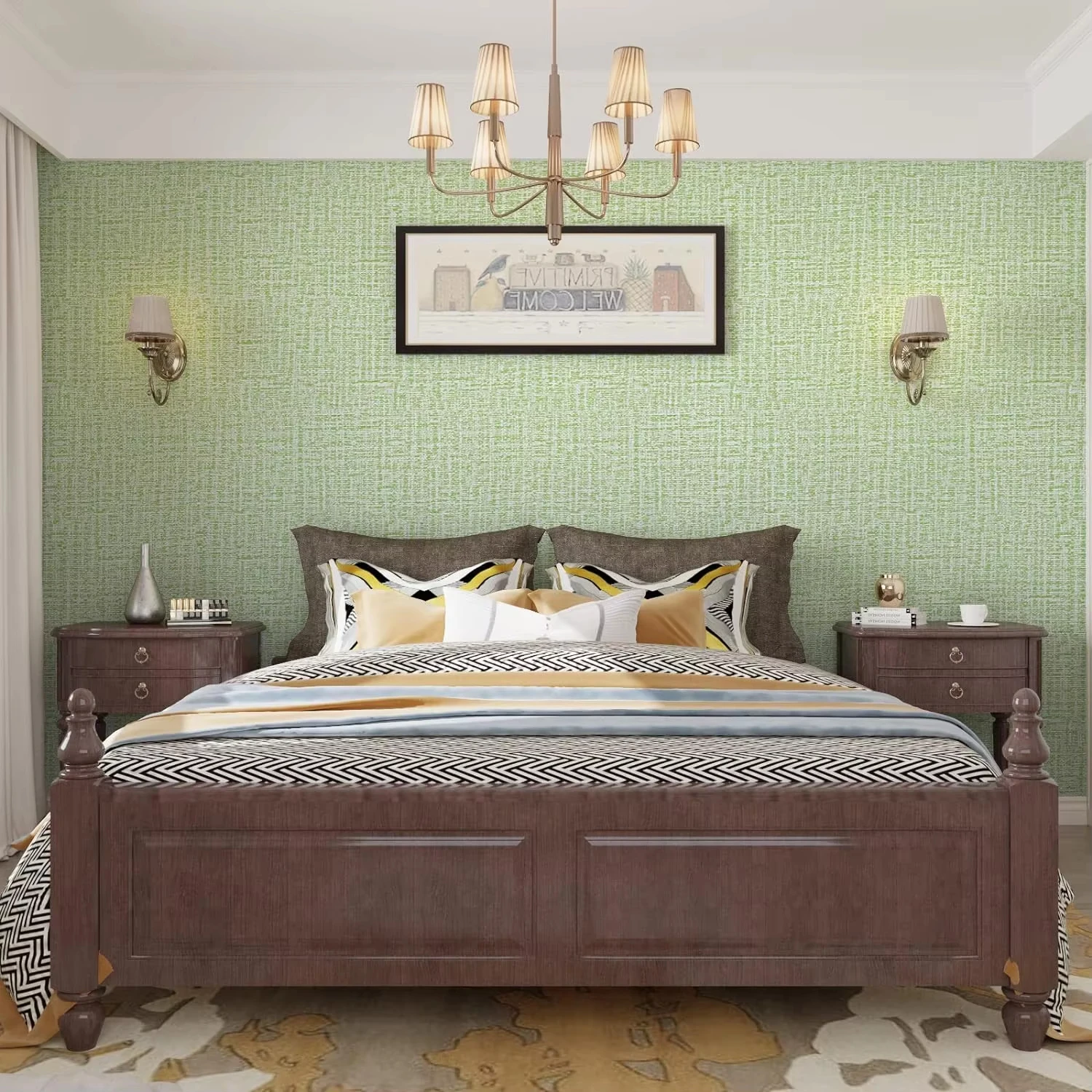 High Quality Light Green Linen Grasscloth Peel and Stick Wallpaper Vinyl Self Adhesive Removable for Wall Decor