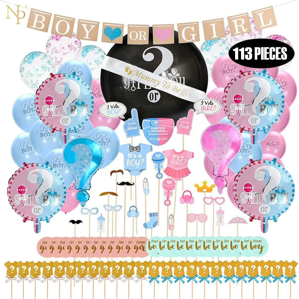 
Nicro Boy or Girl Confetti Poppers Balloons Set Gender Reveal Party Supplies 